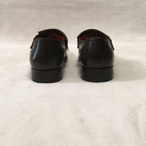 Paul Parkman Green Leather Wingtip Monkstrap Shoes - Picture 3 of 13